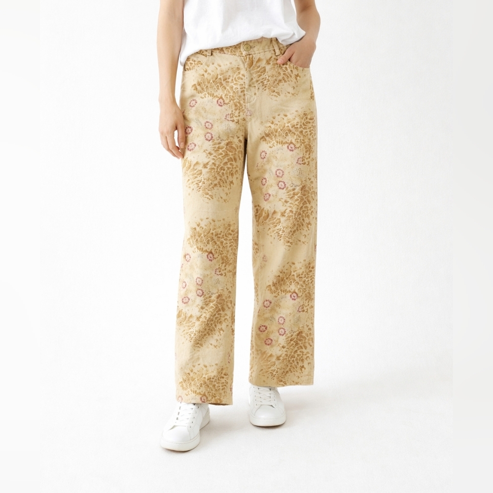 Dana Buchman Jeans Boho Tan Leopard Floral Grunge Straight Leg 10